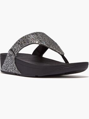 New NWT NIB FitFlop Lulu Glitterball Sparkle Black Wedge Thong Sandals 8
